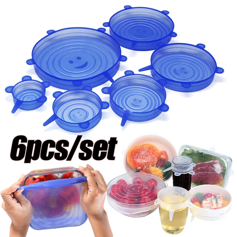 6Pcs-Set-Silicone-Preservation-Cover-Stretchable-Sealed-Fruit-and ...