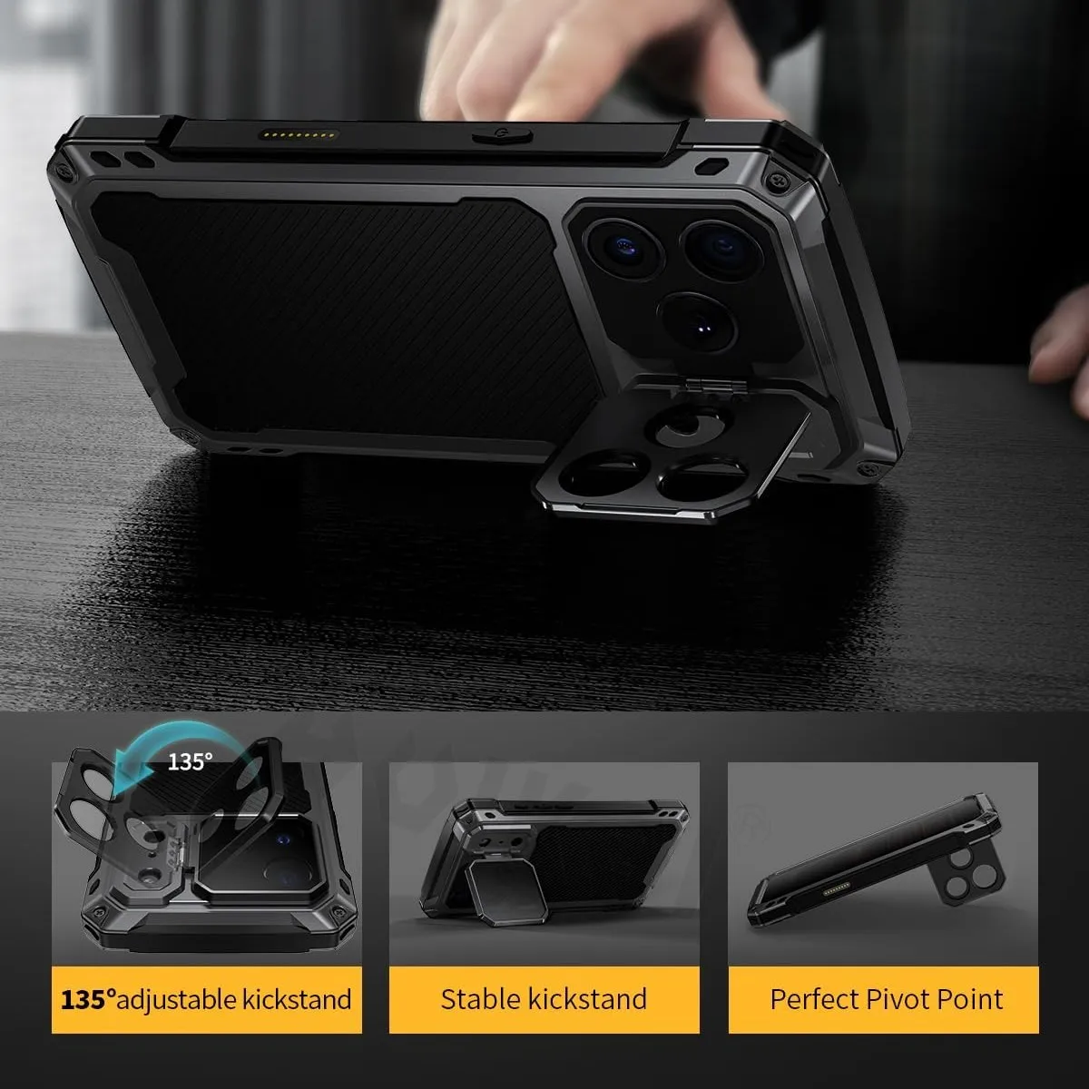 Rugged Metal Armor Case with Tempered Glass Screen & Camera Protection, MagSafe Compatible