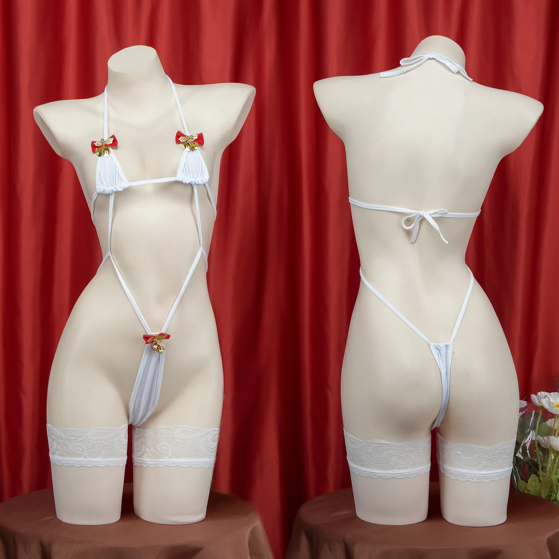 

Funny Three-point Bikini Underwear Sexy Seduction Small Bell Suspender Pajamas Straps Bandage Bodysuit Lingerie Uniform Cosplay