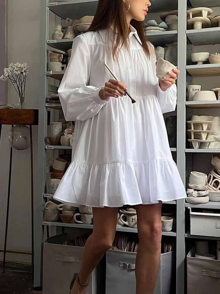 売れ筋商品|||シャツ ドレス ボタン ロング 長袖 スプリット カジュアル レディース White Women's Shirt Dress with Collar Vintage Long Sleeve