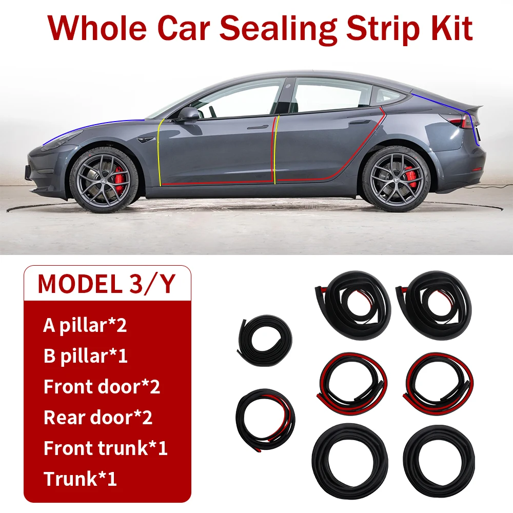 Auto Tür Dichtung Streifen Kit Für Tesla Modell 3 Modell Y Gummi  Schalldichte Noise Abdichtung Trim Band Gesamte Fahrzeug mit AB Säule