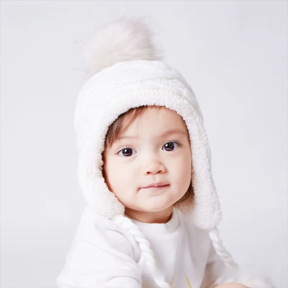 Girls Sherpa Lined Skull Cap Beanie Hat With Earflaps