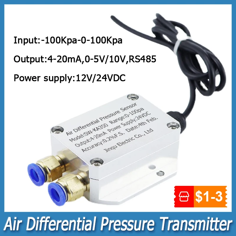 

Air Differential Pressure Transmitter 4 20mA 5V 10V RS485 Outpu Fan Duct Differential Pressure Furnace Negative Pressure Sensor