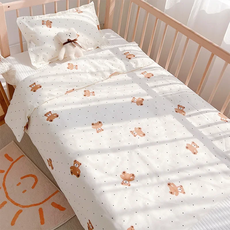 

3Pcs Set Newborn Baby Cot Sheet Duvet Cover Case Pillowcase Cotton Cartoon Print Crib Flat Bed Sheet Infant Toddlers Beddings