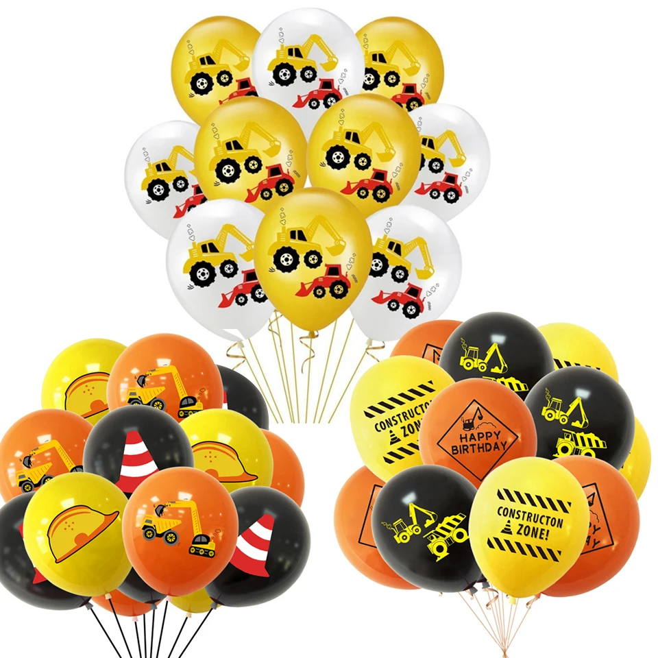 10pcs Construction Tractor Inflatable Balloons Excavator Bulldozer Truck Balloon Construction Birthday Party Supplies