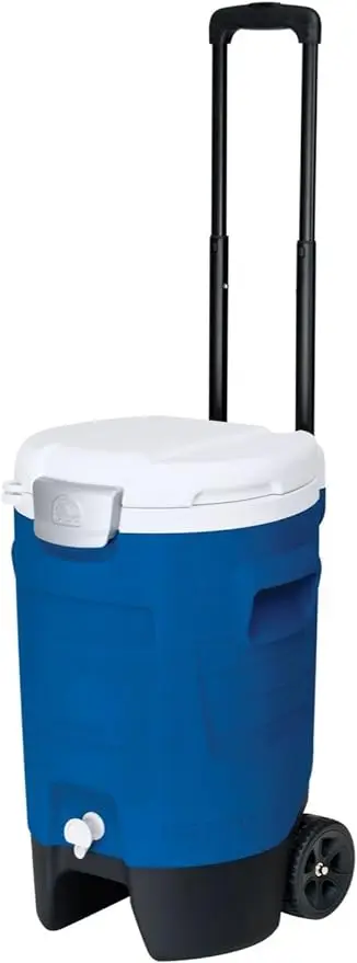 

Igloo 5 Gallon Wheeled Portable Sports Cooler Water Beverage Dispenser with Flat Seat Lid, Blue, Model Number: 42256
