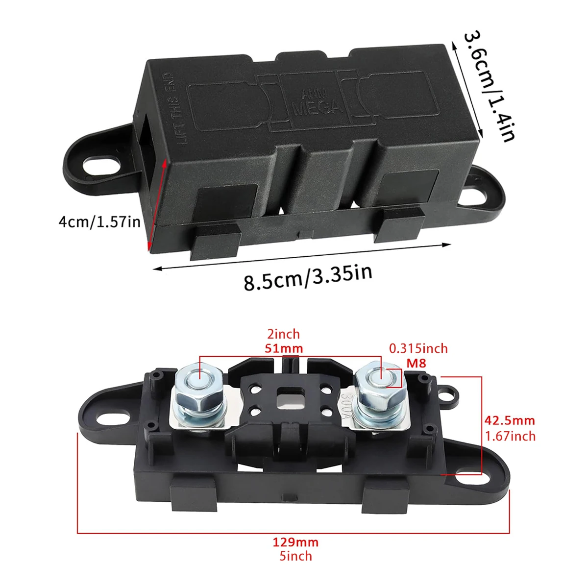 Fuse holder 2PCS MEGA Auto Fuse Holder ANM Bolt-on Blade Fuse Flat Type ANL 30A-300A