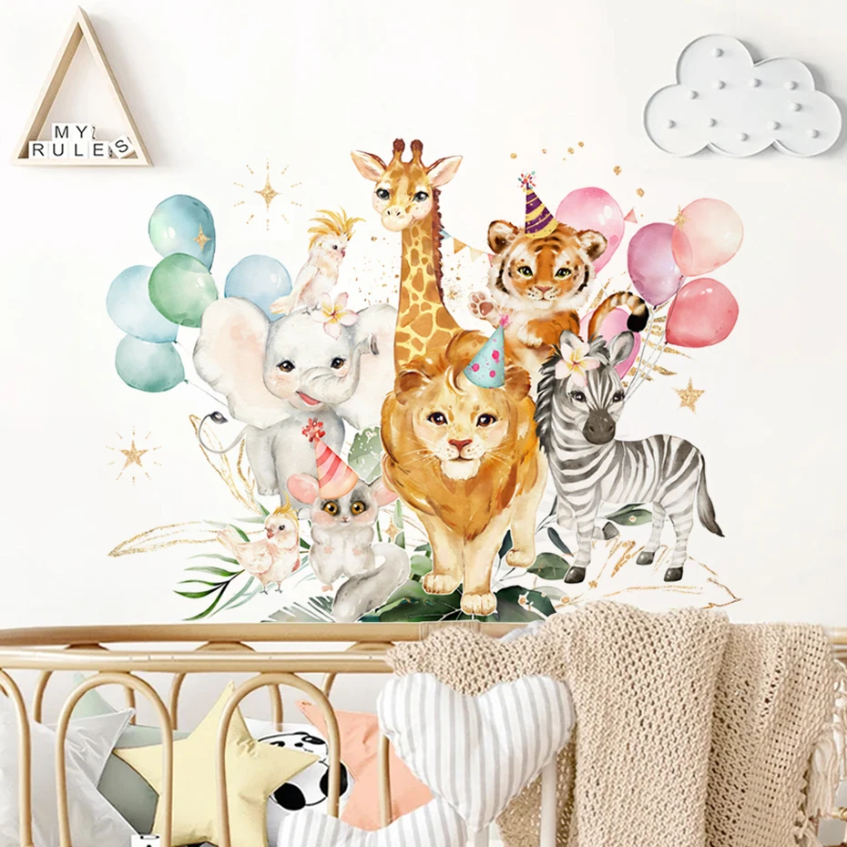 

Cartoon Giraffe Animals Balloons Wall Stickers for Nursery Happy Birthday Decor Kids Room Wall Decals Decorative Sticker