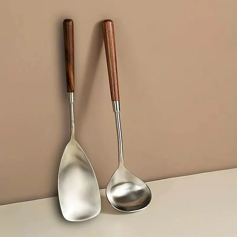 Stainless Steel Spoon Retro Imitation Wooden Handle Scoop Simple Household Soup Porridge Scoop Restaurant Hot Pot Cooking Spoon