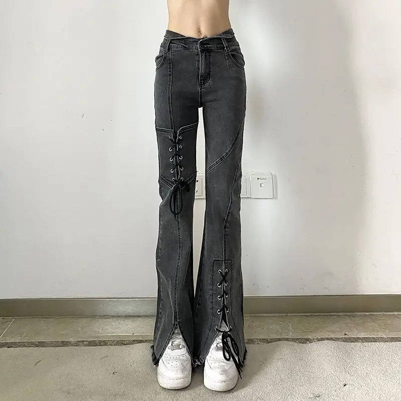 パンツ SLIDER 5pocket bell-bottom denim Y2K HTNBO Y2k Wide Leg Jeans for Women High Waist Baggy Bell