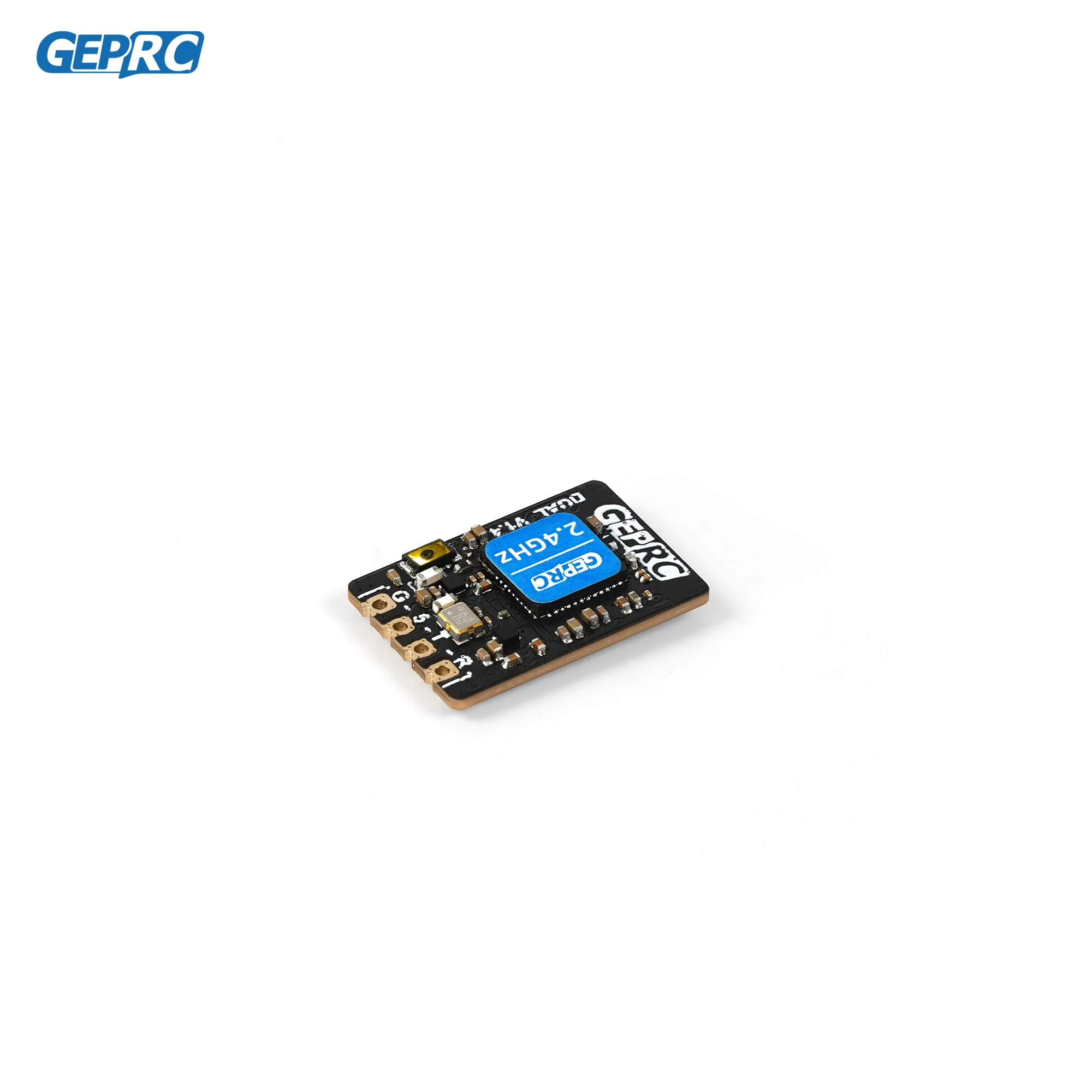 Détail du récepteur GEPRC ELRS DUAL 2.4G, mettant en avant la technologie ExpressLRS pour une faible latence.