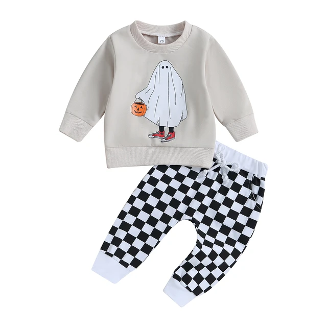 2pcs Baby Infant Boys Casual Checkerboard Long Sleeve Onesie Pants