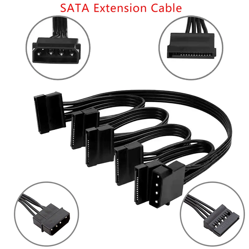 Cabo de Alimentação para Disco Rígido Cabo de Alimentação Sata Ide Molex para 5-port 15 Pin Feminino Pin a Cord 1pc - Imagem 3