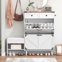 Shoe Cabinet with Bench, Deodorizing Shoe Storage Cabinet with 2 Flip Drawers and 2 Sliding Drawers, Free Standing Narrow Farmho 2