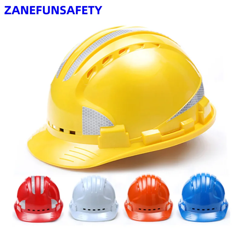 Construction Safety Helmet with Reflective Stripes and Vents Engineering Work Helmet Ventilated Lightweight ABS Safety