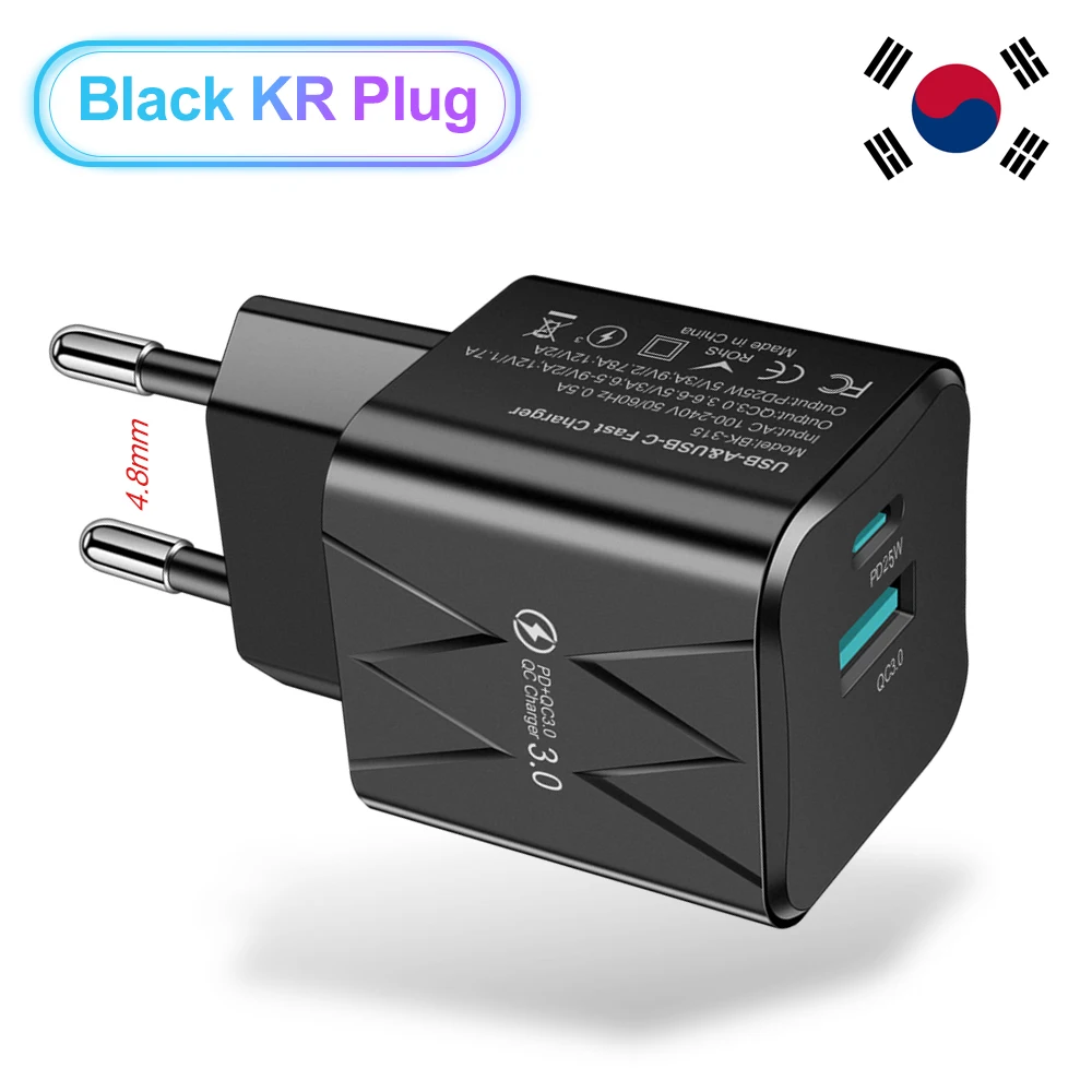 25W PD USB C Fast Charger for iPhone 15 Pro Max Xiaomi 14 Oneplus KR EU US Mini 2 Ports Travel Plug Phone Fast Charging Adapter