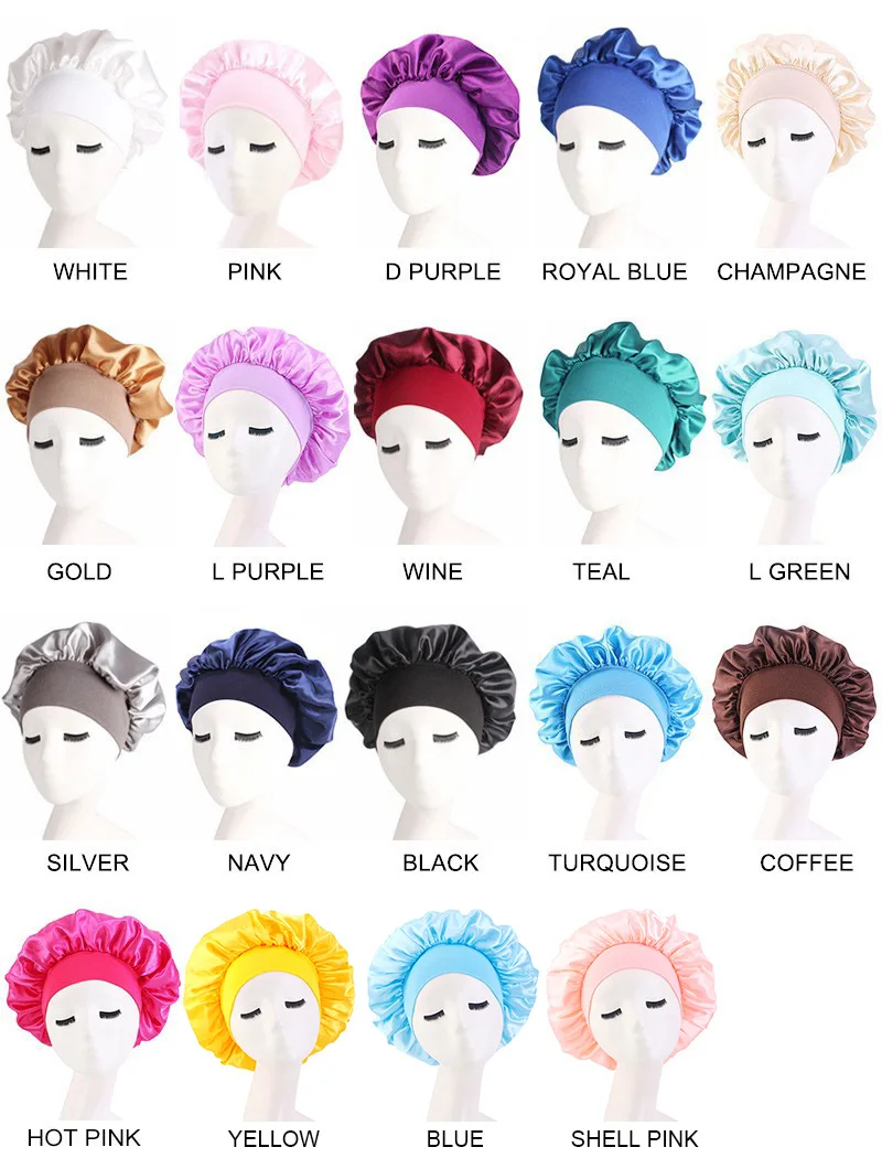Women Night Sleep Hair Caps Silky Satin Double Layer Adjustable Head Cover Hat For Women