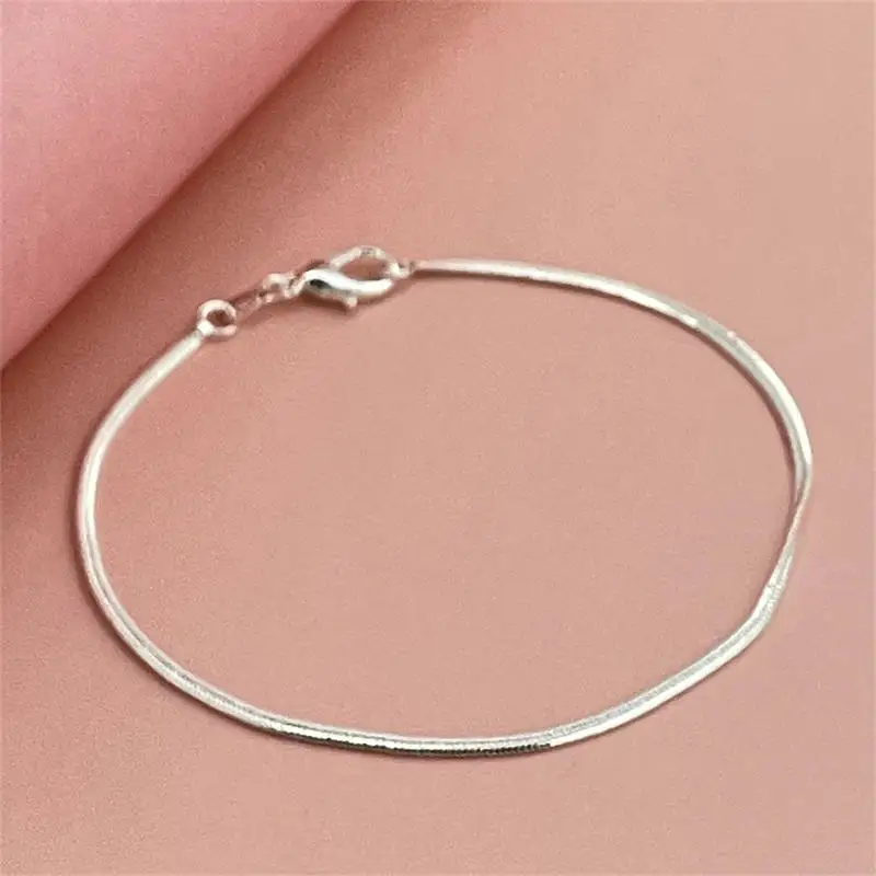 925 Sterling Silver Flat Snake Chain Bracelet - 20CM Unisex Wedding Jewelry Gift