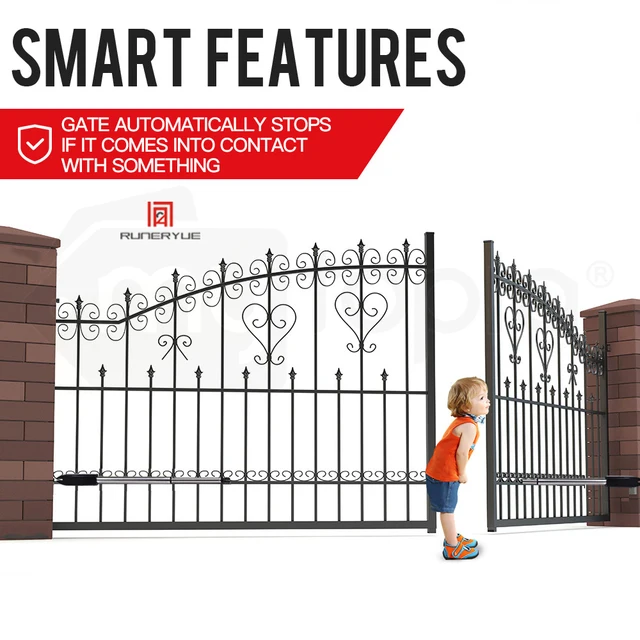 PKMC02 Automatic Gate Opener Kit Heavy Duty Dual Gate Operator for Dual Swing Gates Up to 16 Feet or 880 Pounds Gate AC Motor 6