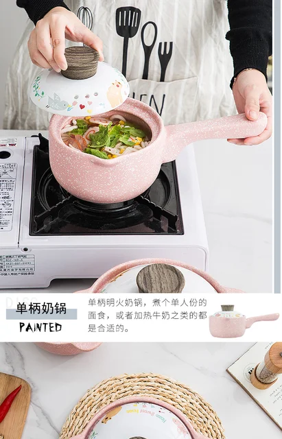 Casserole Household Cooking Set Of Pots Non Stick Pan Kitchen Appliances  Cookware Ceramic Beautiful Pink With Handle Saucepan - Soup & Stock Pots -  AliExpress