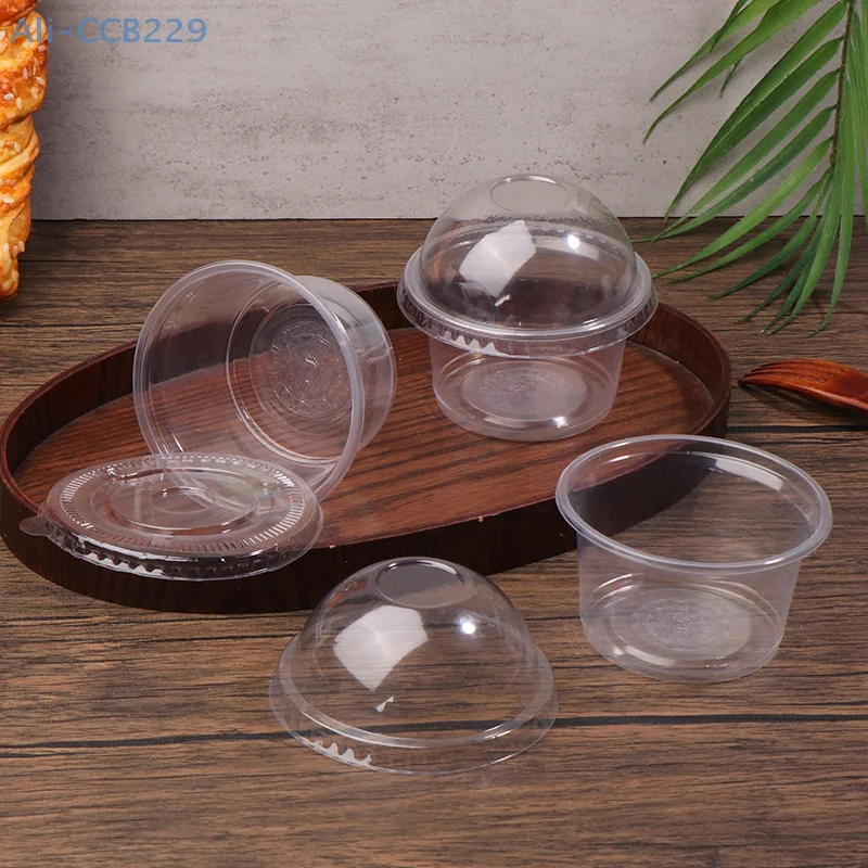 50Pcs 250ML Disposable Salad Cup Transparent Plastic Dessert Cups Bowls Container With Dome/Flat Lids Ice Cream Dessert Cups