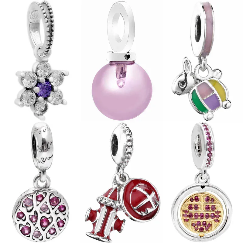 

Sparkling Heart Pattern Spinning Lucky Rabbit Rocket Pendant Beads 925 Sterling Silver Charm Fit Fashion Bracelet DIY Jewelry