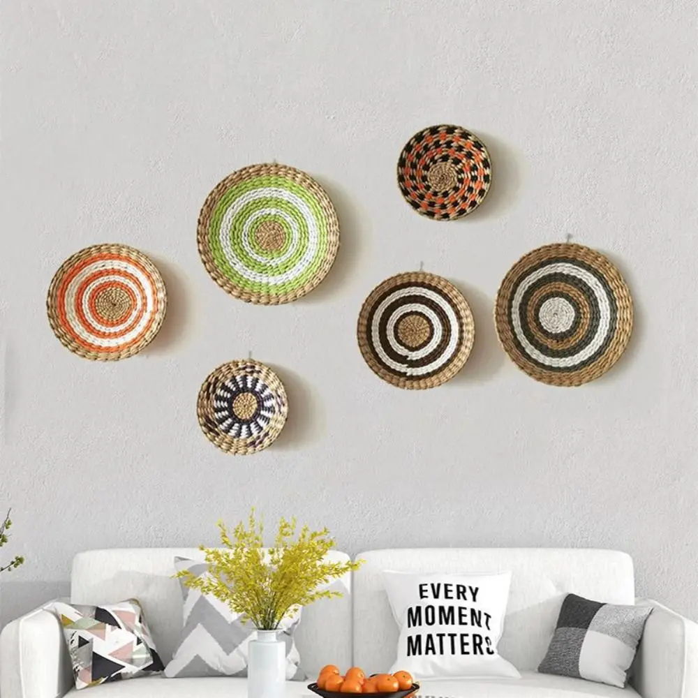 

Livingroom Rattan Round Decorative Ethnic Style Wall Hanging Tray Woven Baskets Wicker Hanging Wall Basket Decor