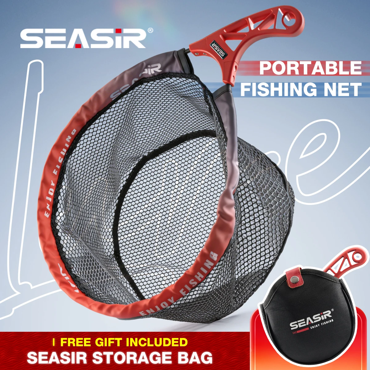 SEASIR Foldable Fishing Net with High-Elastic Steel Frame and ABS Grip, Includes Waterproof Storage Bag