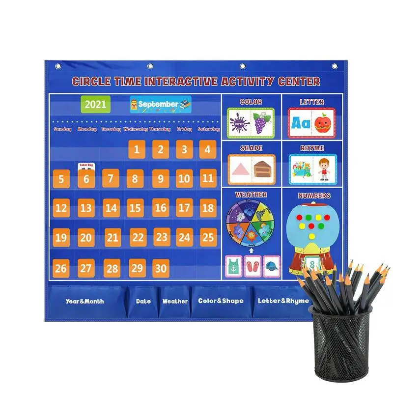 

Учебный набор с календарем, обучающая круглая карманная Таблица времени, Висячие учебные пособия для детского сада, большой ежемесячный