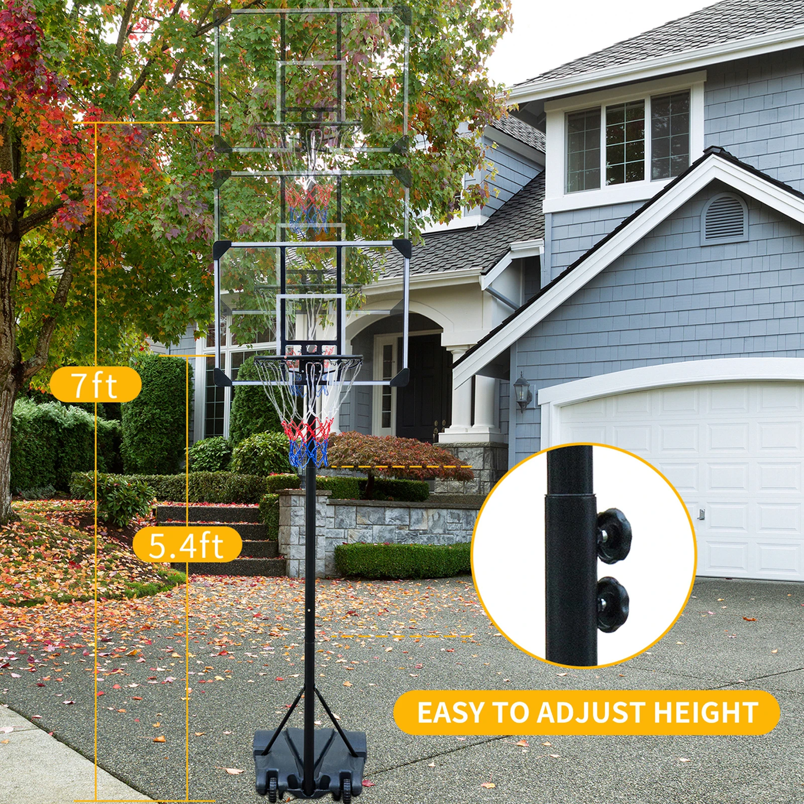 Portable Basketball Hoop Stand w/Wheels for Kid Youth Adjustable Height 5.4ft-7ft Use for Indoor Outdoor Basketball Goals Play