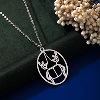 Chandler Stainless Steel Hercules Beetle Laser Cut Pendant Necklace Raw Brass Oval Insect Charms for Men and Women 2