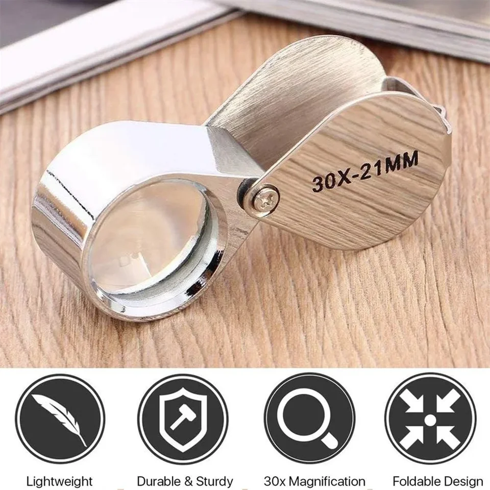 Lupa De Joyería Plegable 30X Y 60X Con Luz LED – Portátil Para Inspeccionar Diamantes, Monedas, Sellos – Incluye Estuche Protector