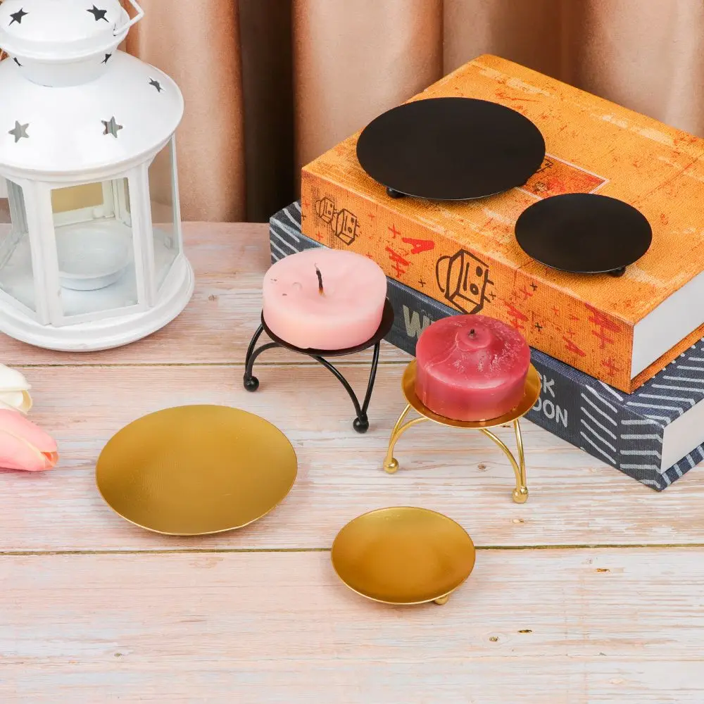 북유럽 스타일 양초 거치대, 블랙 골드 라운드 플레이트 촛대, 단조 다리미 공예, 결혼식 축제 파티 용품 선물