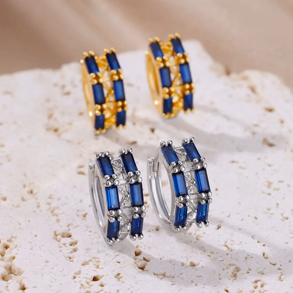 Luxury Blue Zircon Earrings Stainless Steel Wedding