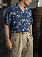 Non Stock Old Fashion Rayon Camp Shirt Retro Mens Short-Sleeve Cuban Collar Vacation Shirt 1
