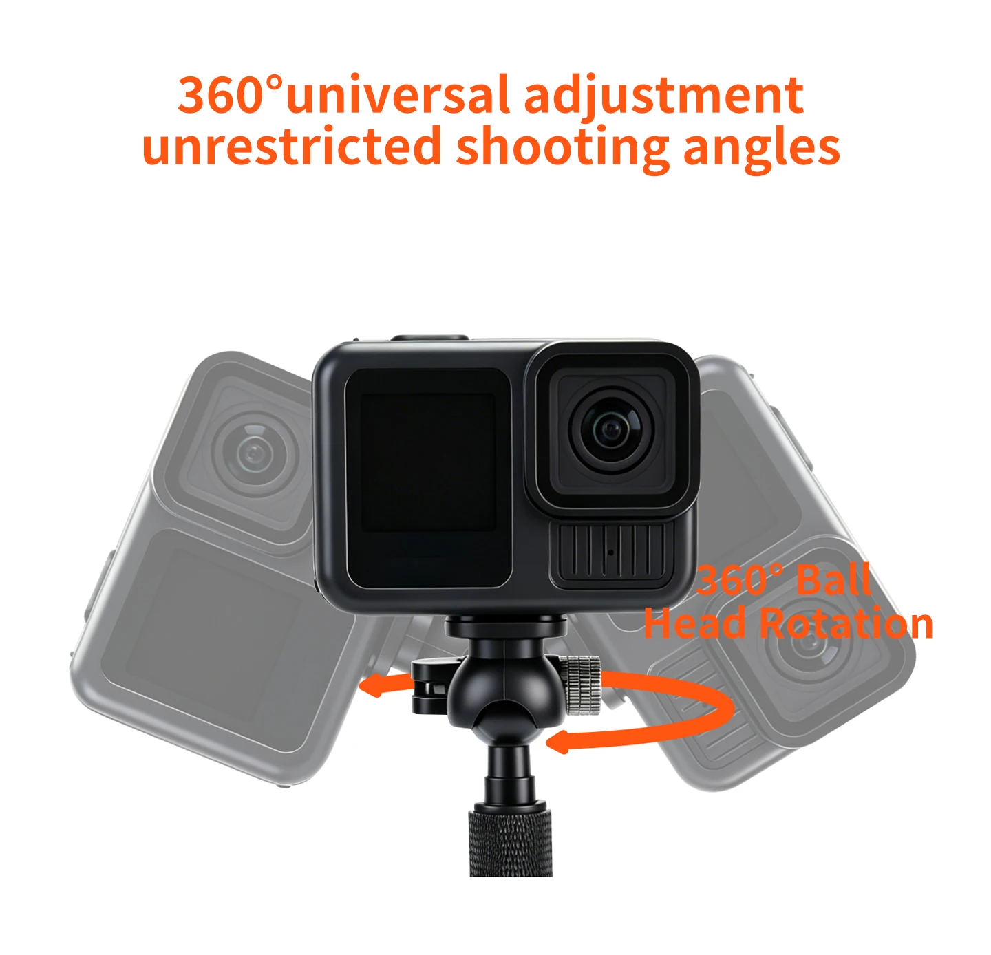 360도 회전 가능한 볼 헤드, 보이지 않는 셀카봉 0.7m 6단 알루미늄 연장봉 (인스타360, 고프로, DJI 액션 카메라 삼각대용)