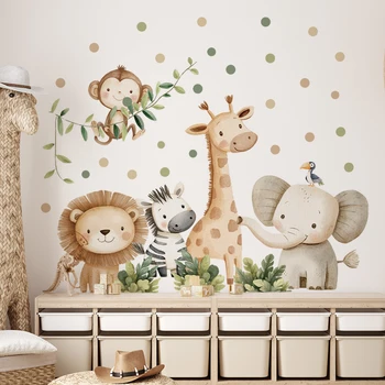 Cartoon Jungle Animal Wall Stickers - Home Decoration Removable Decals For Kids Room, Nursery Decor Wall Art 1