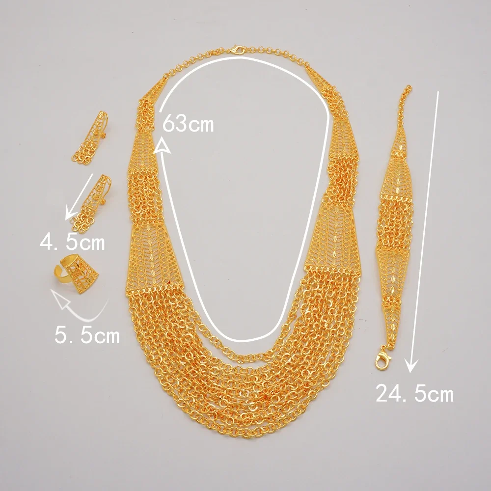 S6185571c1dfa4a3ba3116b25e0c54d82I Middle East Golden Long Necklace with Tassel Jewelry Set for Women Tassel Earrings for Bridal Set Party Gift Mallzona