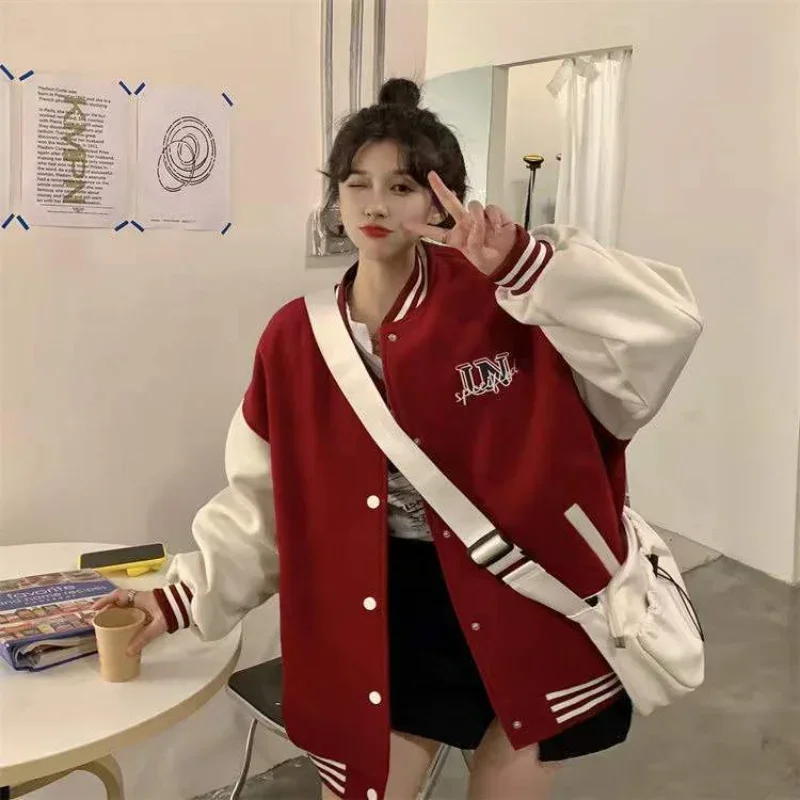 

LKSK Harajuku Oversized Bomber Jackets Women Letter Print Embroidery Varsity Baseball Jacket Vintage Korean Streetwear
