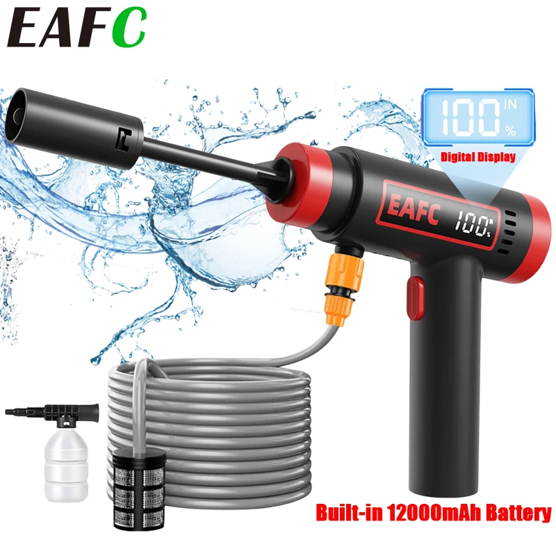 Idropulitrice per auto ad alta pressione wireless EAFC, lavaggio a 60 bar, 3 modalità di spruzzo, batteria al litio integrata per la pulizia dettagliata di cortili e patii.