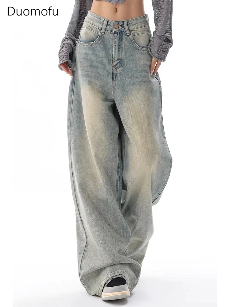 Duomofu светильник голубые новые винтажные свободные шикарные женские джинсы на пуговицах Американская Мода с высокой талией тонкие простые повседневные женские джинсы на молнии