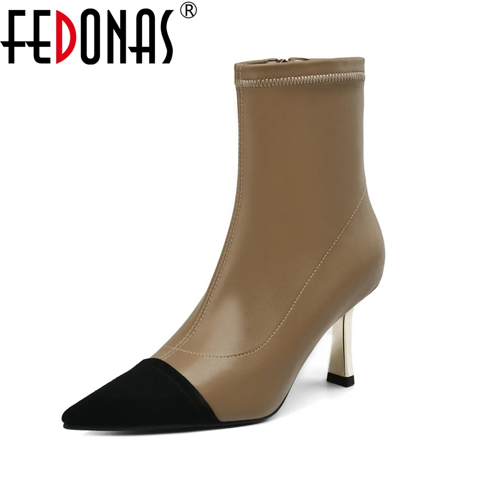 

FEDONAS Brand Design Women High Quality Ankle Boots Patchwork Autumn Winter Zipper Pointed Toe Short Office Pumps Boots