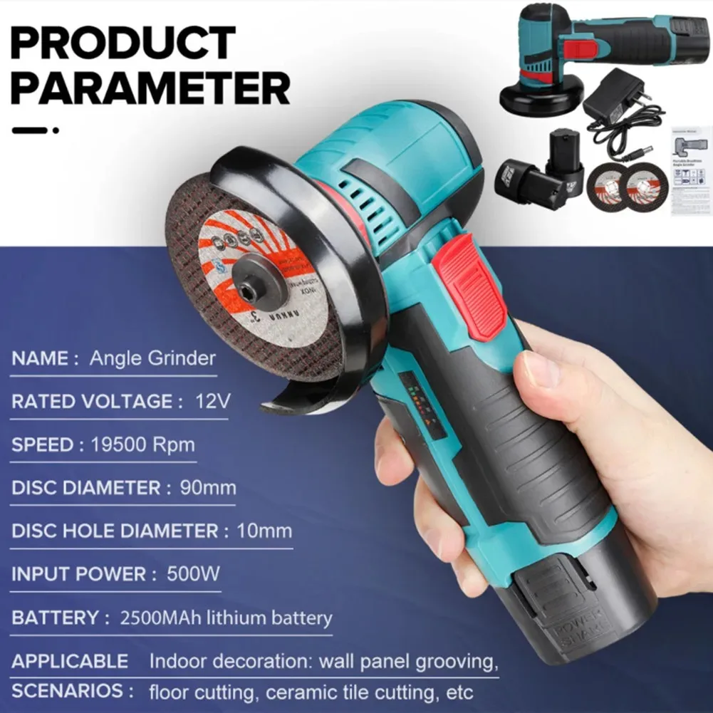 Mini Handheld Electric Grinder Cordless Lithium Battery Angle Grinder Polisher Cutter Rechargeable Power Tool for Home