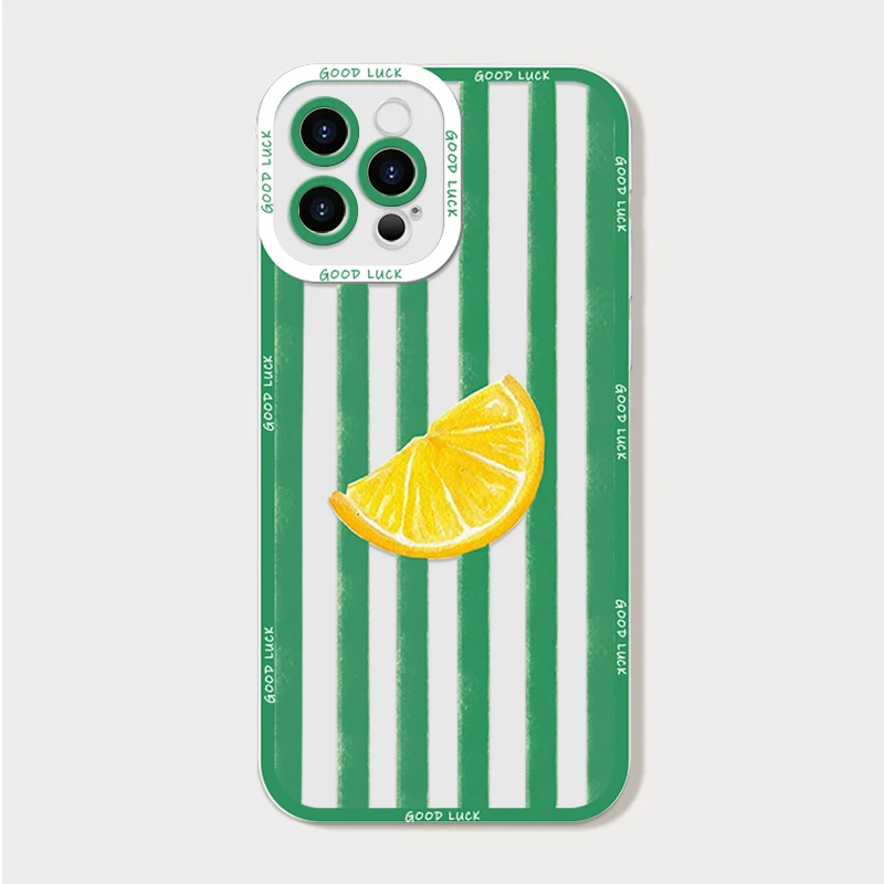 Stylish Blue Striped Lemon Print Clear Phone Case - Soft and Durable Cover