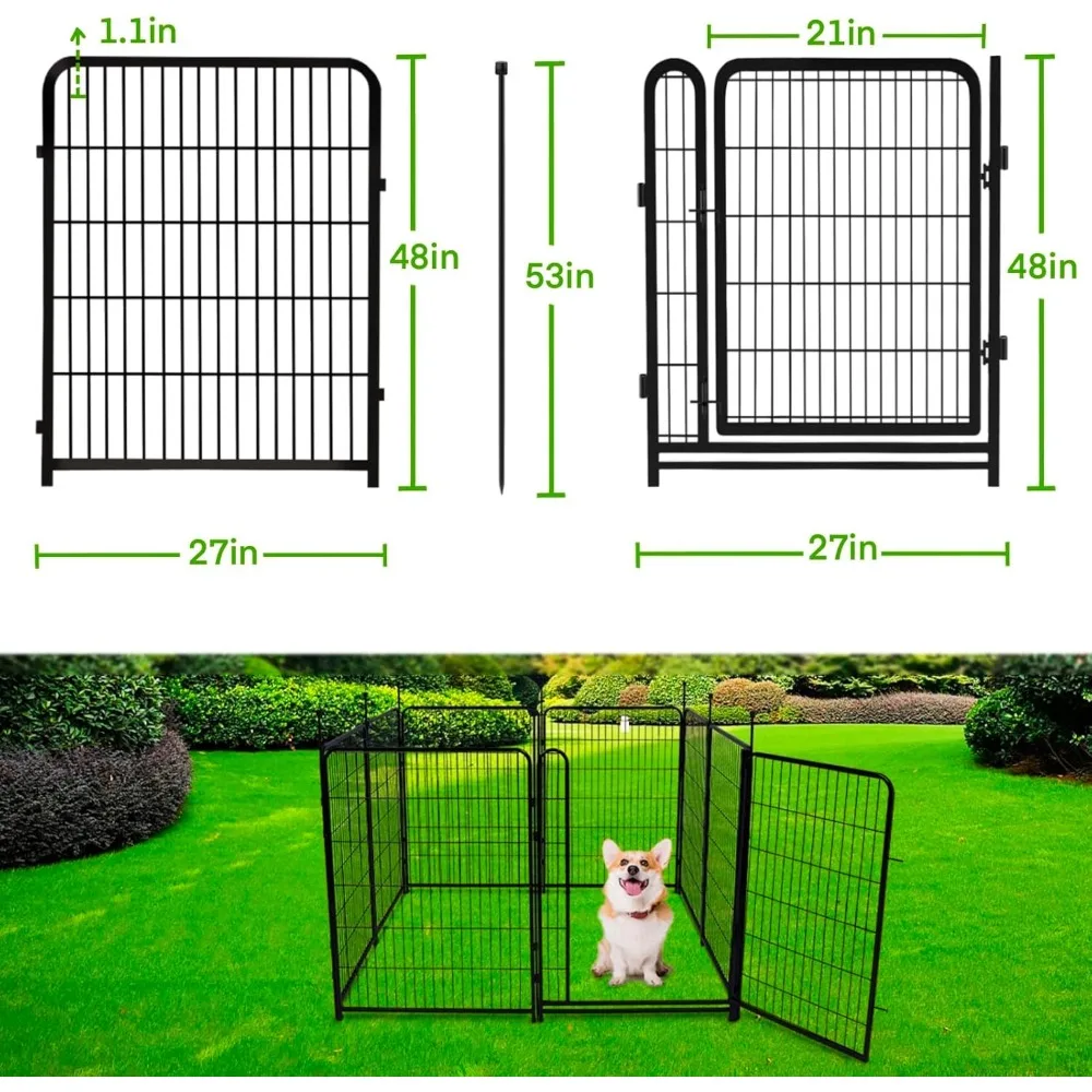 Garden Fencing 48in High, 12 Panels Total 26.6Ft(L) Dog Fence Outdoor for Yard, Gate 21 in Wide with Low Sills. Black Metal Fenc 5