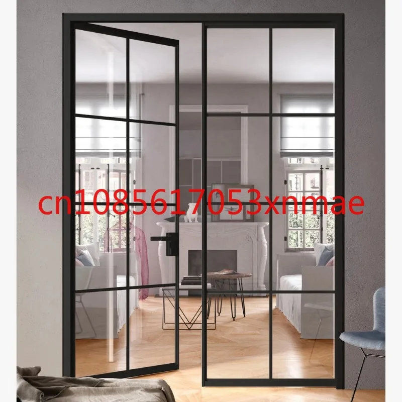 Hot Selling Black Steel Frame Exterior Double Glass French Aluminum Entry Swing Glass Doors 5