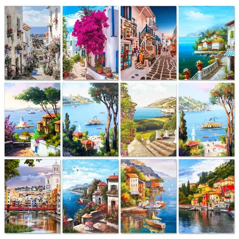 

GATYZTORY 40x50cm Paint By Numbers Town Landscape Coloring Painting By Numbers On Canvas Diy Home Decoration Gift