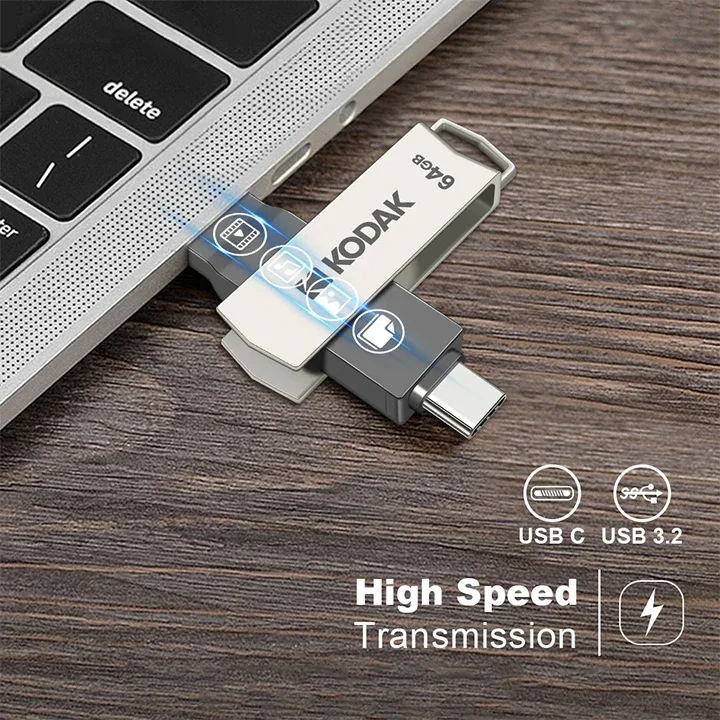 Kodak USB 3,2 Typ C Flash-Laufwerk 256GB 128GB 32GB Pen drive Hochgeschwindigkeits-Dual-Memory-Stick für Smartphone-Laptop – Detail 5