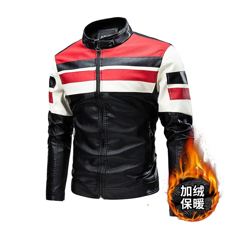 Autumn Winter Men Leather Jacket Fleece Lined Motorcycle Jacket Windproof Waterproof Thick Biker Windbreaker Bomber Jacket PU