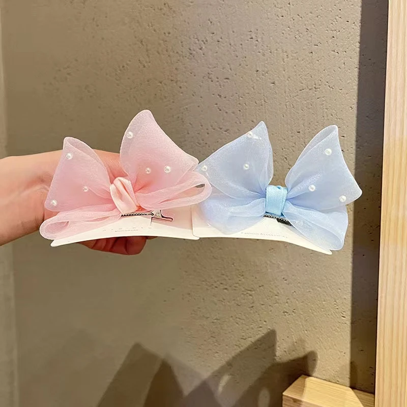 

6Pcs/Lot New Lace Cloth Bow Ribbon Hairpin For Princess Girls Pearl Top Hair Clip Headband Hair Jewelry Accessories